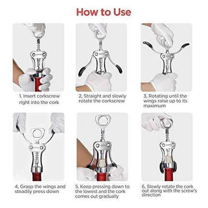 IPOW Wing Corkscrew, Multifunctional Wine Beer Bottle Opener, Wine Corkscrew for all Cork Stoppered and Beer Cap Bottles. Used in Kitchen Chateau Restaurant Bars for Wine Enthusiast and Waiters White