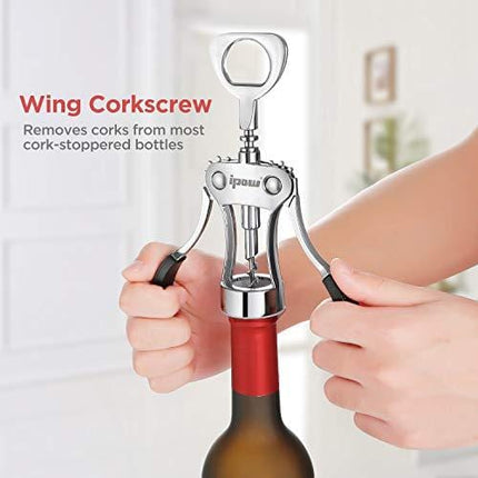 IPOW Wing Corkscrew, Multifunctional Wine Beer Bottle Opener, Wine Corkscrew for all Cork Stoppered and Beer Cap Bottles. Used in Kitchen Chateau Restaurant Bars for Wine Enthusiast and Waiters White