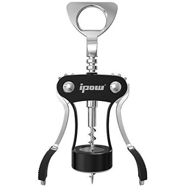 IPOW Wing Corkscrew, Multifunctional Wine Beer Bottle Opener, Wine Corkscrew for all Cork Stoppered and Beer Cap Bottles. Used in Kitchen Chateau Restaurant Bars for Wine Enthusiast and Waiters, Black