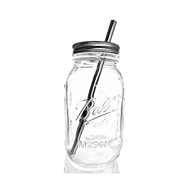 Smoothie Cup Mason Drinking Jars Regular Mouth Glass Mason Jars 32 oz/Smoothie Cup with Lid and Stainless Steel Straw 100% Eco Friendly - by Jarming Collections Set of 1