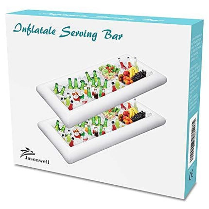 Jasonwell 2 PCS Inflatable Serving Bars Ice Buffet Salad Serving Trays Food Drink Holder Cooler Containers Indoor Outdoor BBQ Picnic Pool Party Supplies Luau Cooler w Drain Plug