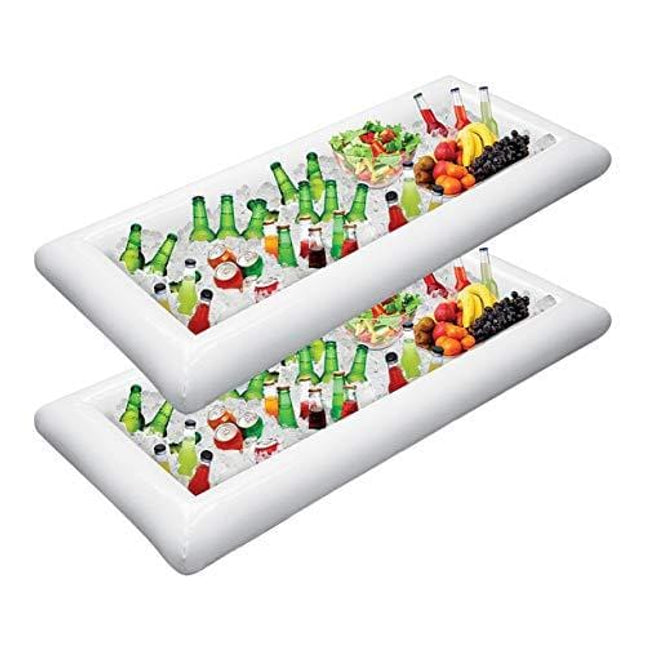 Jasonwell 2 PCS Inflatable Serving Bars Ice Buffet Salad Serving Trays Food Drink Holder Cooler Containers Indoor Outdoor BBQ Picnic Pool Party Supplies Luau Cooler w Drain Plug