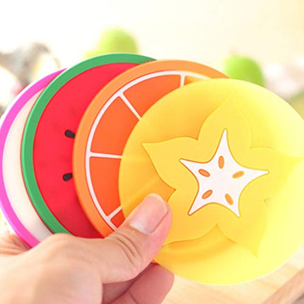 7 Pcs Fruit Coaster, Non Slip Silicone Heat Insulation Coasters, Cute Slice Drink Cup Mat for Bar Kitchen and Patio Tabletop