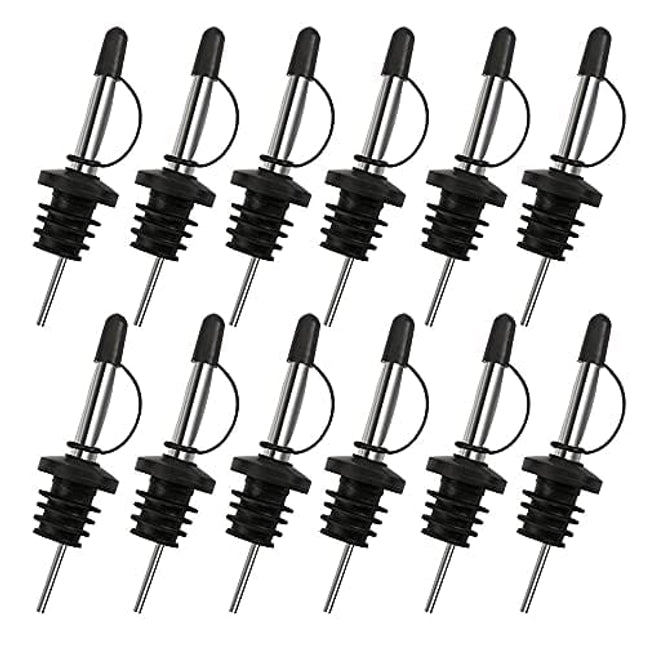 12PCS Liquor Pourers, Stainless Steel Speed Pourers Tapered Spout, Wine Pourers with Hooded Dust Caps, Suitable for About 0.75inch Bottle Mouth