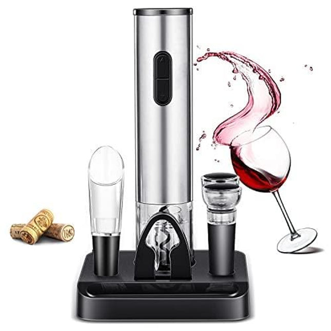 Electric Wine Bottle Opener Set, JEEDOVIA Cordless Electric Corkscrew Automatic Wine Opener with Foil Cutter,Wine Pourer, Vacuum Wine Stoppers, Wine Bottle Openers with Accessories for Kitchen Home