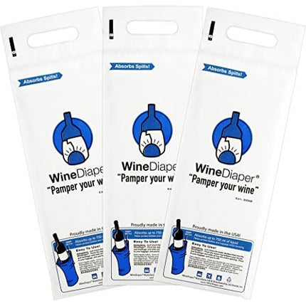 Wine Diaper - Reusable, Protective and Absorbent Wine Bottle Bags for Travel (3 pack) Made in the USA