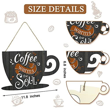 Jetec Coffee Bar Door Sign Wooden Coffee Wall Hanging Sign Rustic Farmhouse Coffee Cup Plaque Coffee Warms The Soul for Home Restaurants Decoration 11.8 x 6.8 inches