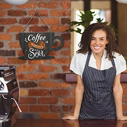 Jetec Coffee Bar Door Sign Wooden Coffee Wall Hanging Sign Rustic Farmhouse Coffee Cup Plaque Coffee Warms The Soul for Home Restaurants Decoration 11.8 x 6.8 inches
