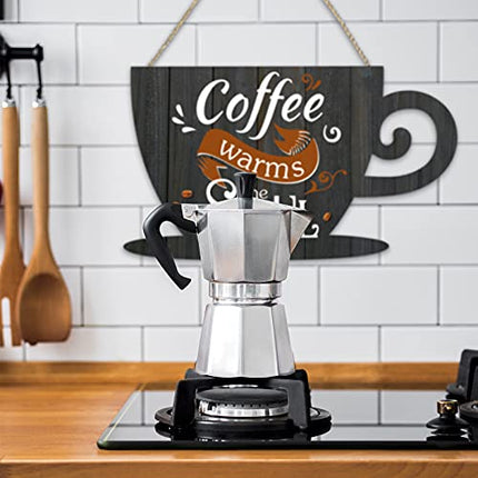 Jetec Coffee Bar Door Sign Wooden Coffee Wall Hanging Sign Rustic Farmhouse Coffee Cup Plaque Coffee Warms The Soul for Home Restaurants Decoration 11.8 x 6.8 inches