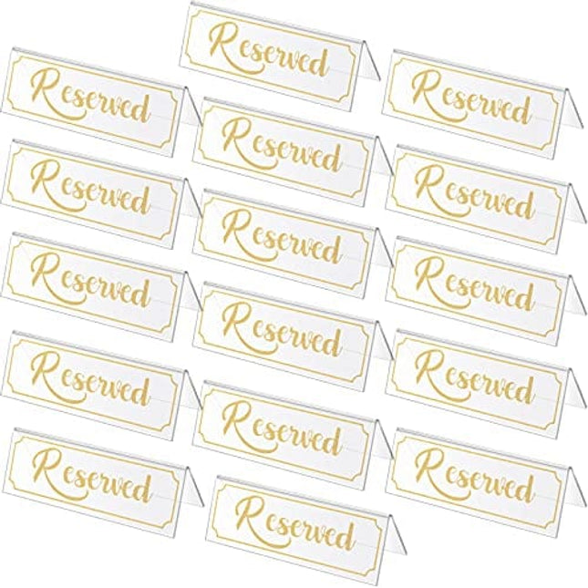 16 Pieces Reserved Sign Acrylic Clear Reserved Table Tent Signs Table Number Holders for Wedding Printed Seating Reservation Restaurant Business Office Meeting Christmas Party (Gold)