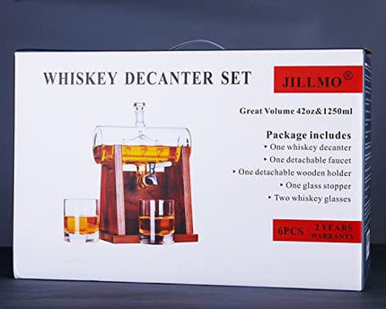 Jillmo Whiskey Decanter Set, 1250ml Whiskey Decanter with 2 Whiskey Glasses