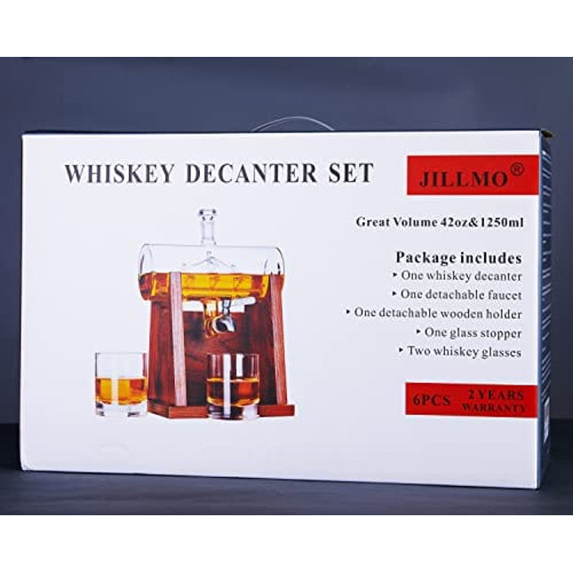 Jillmo Whiskey Decanter Set, 1250ml Whiskey Decanter with 2 Whiskey Glasses