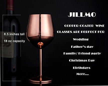 JILLMO Wine Glass, 18 oz Copper Wine Glasses, Set of 2