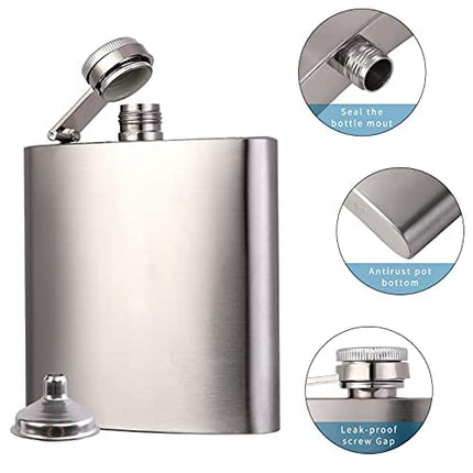 10 pcs Hip Flask for Liquor Matte Silver 6 Oz Stainless Steel Leakproof with 10 pcs Funnel for Camping, Wedding Party