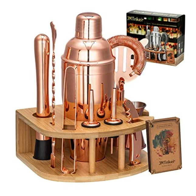 Bartender Kit Copper with Stand | Beautiful Copper Cocktail Shaker Set for Home Bar. Perfect Rose Gold Mixology Bartender Kit Bar Tools Set and Bar Accessories for Amazing Drink Mixing