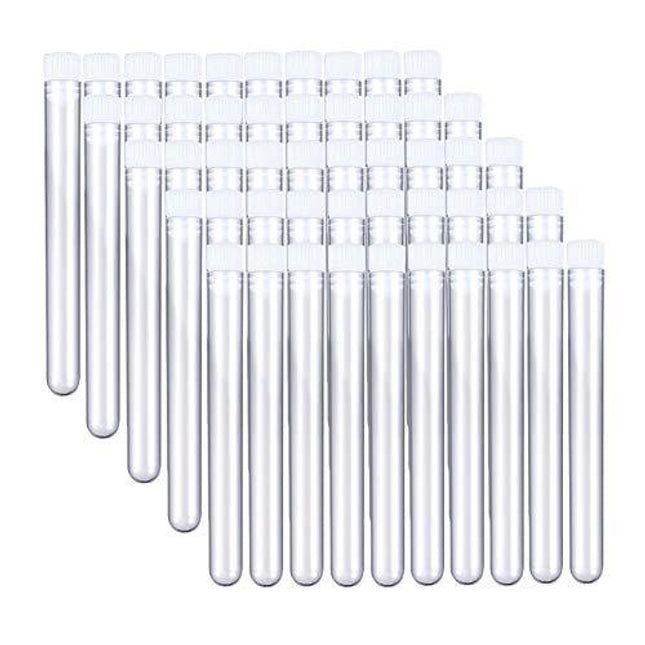 Joyclub 12x100mm Clear Plastic Test Tubes with Caps for Scientific Experiments, Halloween, Christamas, Scientific Themed Kids Birthday Party Supplies, Decorate The House, Candy Storage(50 Pack)