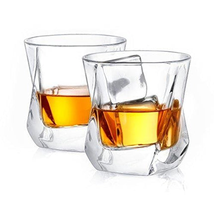 JoyJolt Aurora Crystal Whiskey Glass – Twisted Whiskey Glasses - Set of 2 Old Fashioned Liquor Glasses – Crystal Scotch Whisky Glasses for Bourbon – 8.10 ounces Whiskey Drinking Glasses