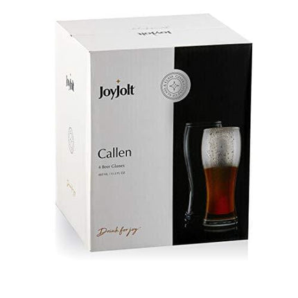 JoyJolt Callen Beer Glasses Set of 4 (FOUR). Pint Glass Capacity, Craft Beer Glass, Pilsner Beer Glass and IPA Beer Glass. 15.5oz Beer Glassware Cup. Classic Beer Glasses for Men