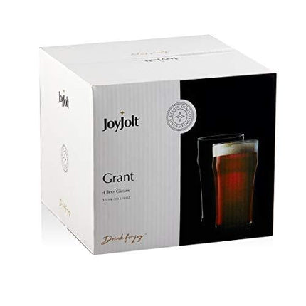 JoyJolt Grant Pint Glasses Set of 4 (FOUR) 1.2 Pint Glass Capacity in a Traditional Pub Drinking Glasses Design. Oversized Beer Glasses Set for Guinness, Stout, and Craft Beer Glasses by the Pint!