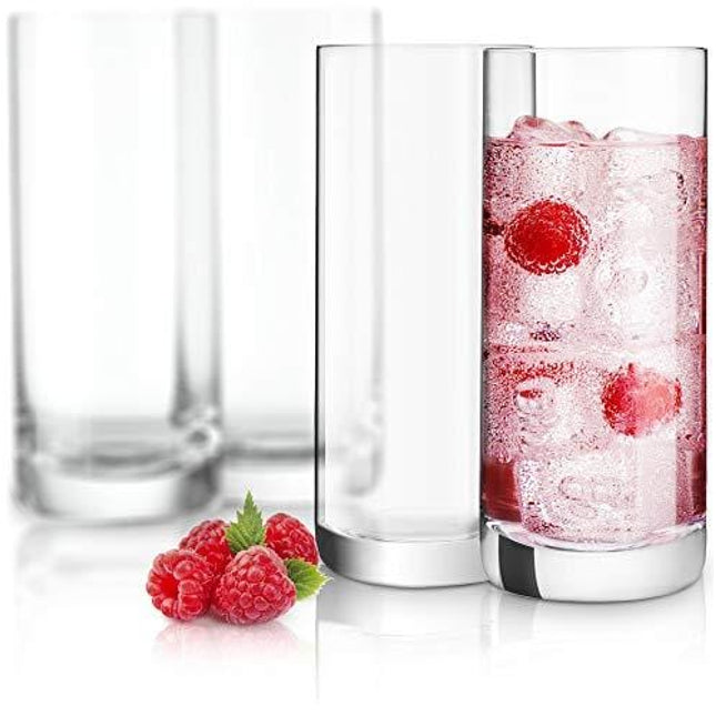 JoyJolt Stella Lead Free Crystal Highball Glasses Barware Collins Tumbler for Water, Juice, Beer, and Cocktail (Set of 4)-14.2-Ounces