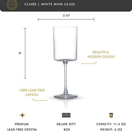 JoyJolt Claire 11.4oz White Wine Glass Set. White Wine Glasses Set of 2 Crystal Glasses. Elegant Stemware Stemmed Wine Glasses Made in Europe. Unique Wine Glasses, Modern Wine Glasses with Stem.