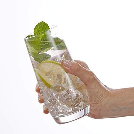 JoyJolt Gwen Highball Glasses Set of 4 Tall Drinking Glasses. 18oz Cocktail Glass Set. Lead-Free Crystal Glassware. Bourbon or Whiskey Glass Cup, Bar, Iced Tea, Water, Mojito and Tom Collins Glasses