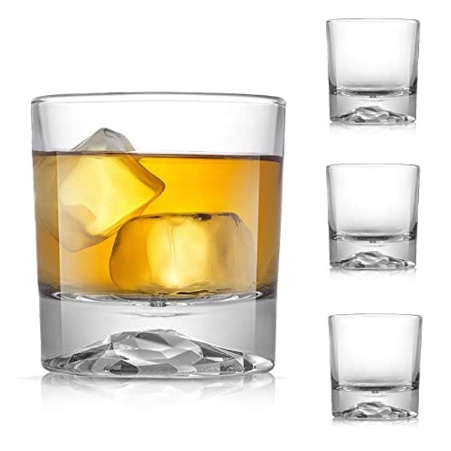 JoyJolt Radiant Crystal Whiskey Glasses Set 4 'Mountain' Whiskey Glass. 10oz Old Fashioned Glass. Rocks Glass Scotch Glasses, Bourbon Glass Tumbler, Liquor Drink Glasses or Short Cocktail Glass
