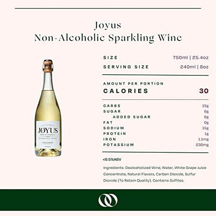 Joyus Non-Alcoholic Sparkling Wine, Crisp, Fragrant, Playful on the Palate, 100% Recyclable Bottle, 750ml (25.4 oz)