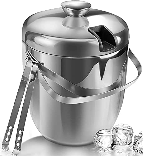 Jozo Ice Bucket Insulated with Tongs and Lids 3.4 Quarts for Parties and Bar, Stainless Steel Double Wall with Strainer