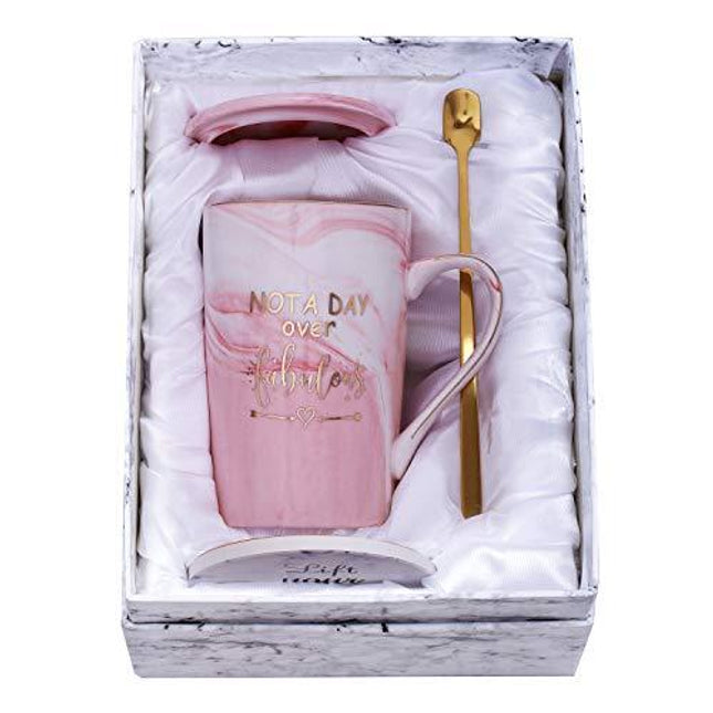 Jumway Not A Day Over Fabulous Mug - Birthday Gifts for Women - Funny Birthday Gift Ideas for Her,Friends, Coworkers, Her, Wife, Mom, Daughter, Sister, Aunt Ceramic Marble Mug 14 Oz Pink