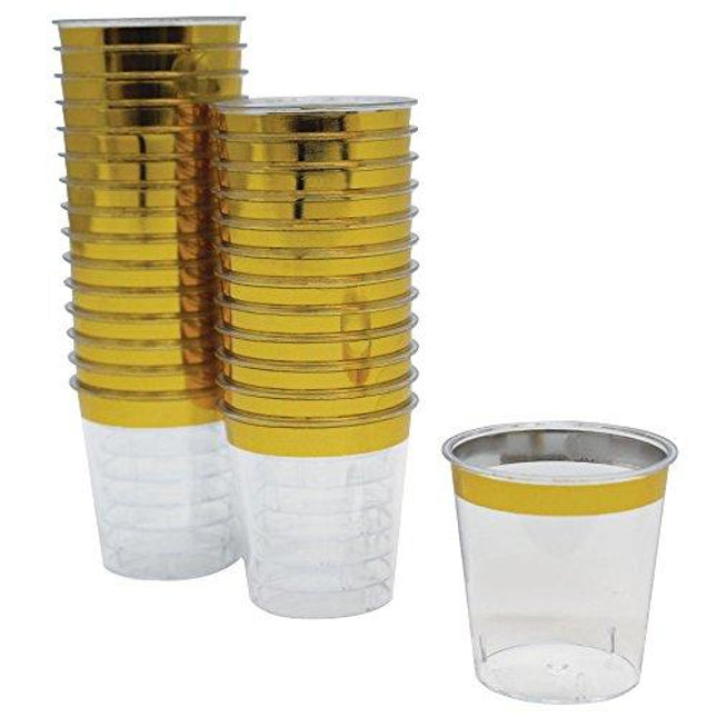 Just Artifacts 1oz Plastic Shot Glasses 120pcs Metallic Gold Rim