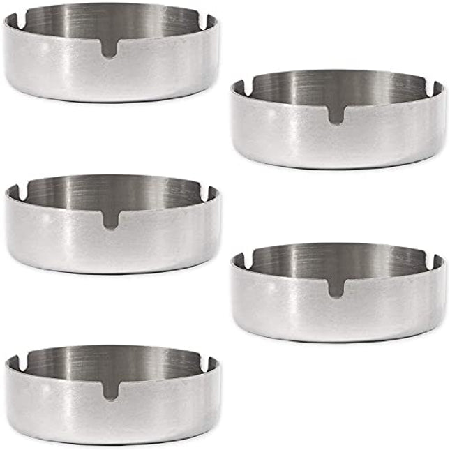 Juvale Round Stainless Steel Cigarette Ashtray Set (5 Pack)