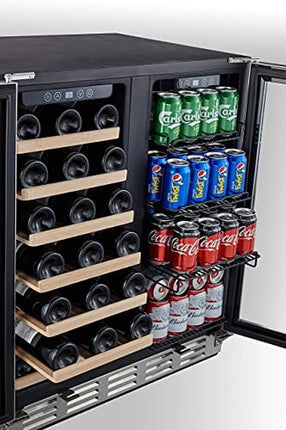 Kalamera Wine and Beverage Refrigerator, Under Counter 30 inch Wine Cooler with Glass Front Door - Beer, Wine, Soda And Drink Mini Fridge - Stainless Bar Beverage Coole with Built In Dual Zone & Adjustable Shelves