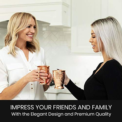 Kamojo Moscow Mule Copper Mugs - Embossed Set of 2 Pure Copper Cups -2 Straws/Stir Sticks -20 Recipe E-book Exclusive