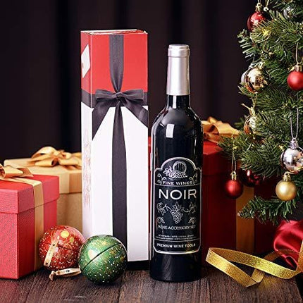 Wine Opener Gift Set - Wine Bottle Accessory Kit Corkscrew Opener, Stopper, Pourer, Foil Cutter, Glass Marker and Drink Stickers by Kato, Great Valentine's Gifts, Silver