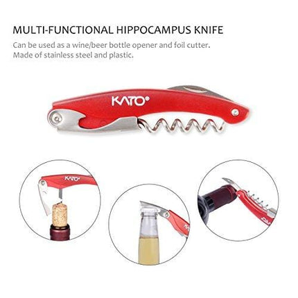 Wine Opener Gift Set - Wine Bottle Accessory Kit Corkscrew Opener, Stopper, Pourer, Foil Cutter, Glass Marker and Drink Stickers by Kato, Great Valentine's Gifts, Silver