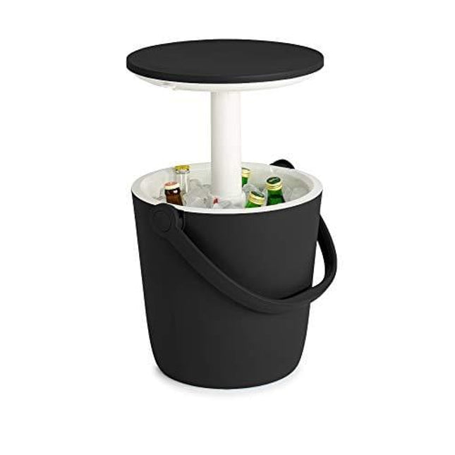 Keter Go Bar 4.2 Gallon Beer and Wine Cooler with Handle and Pop Up Outdoor Table Perfect for Your Patio, Picnic, and Beach Accessories, Graphite