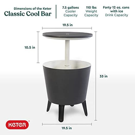 Keter Modern Cool Bar Outdoor Patio Furniture and Hot Tub Side Table with 7.5 Gallon Beer and Wine Cooler, Grey