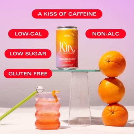 Kin Spritz by Kin Euphorics, Non Alcoholic Spirits, Ready to Drink, Adaptogen, Nootropic, Botanical, Fresh Citrus, Hibiscus, Caffeine, Rhodiola Rosea, Awaken the Mind, Uplift the Mood, 8 Fl Oz (4pk)