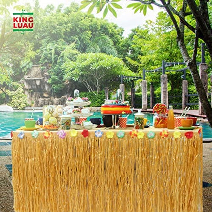King Luau Grass Table Skirt - 9ft x 29in Luau Table Skirt | Raffia Style Fringe Party Decoration for Tiki Tropical Hawaii or Moana Themed Birthday, Graduation or Costume Party | Hawaiian Table Skirt