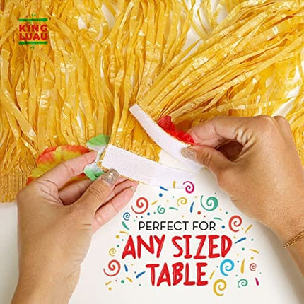 King Luau Grass Table Skirt - 9ft x 29in Luau Table Skirt | Raffia Style Fringe Party Decoration for Tiki Tropical Hawaii or Moana Themed Birthday, Graduation or Costume Party | Hawaiian Table Skirt