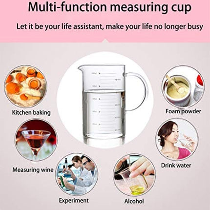 KINNOSE Graduated Beaker Mug with Handle and Durable Bamboo Lid Borosilicate Glass Multi-Function Food Grade Measuring Cup 1000ML