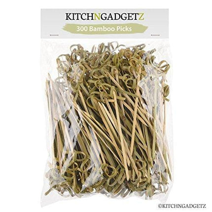 Bamboo Cocktail Picks - 300 Pack - 4.1 inch - With Looped Knot - Great for Cocktail Party or Barbeque Snacks, Club Sandwiches, etc. - Natural Bamboo - Keeps Ingredients Pinned Together - Stylish