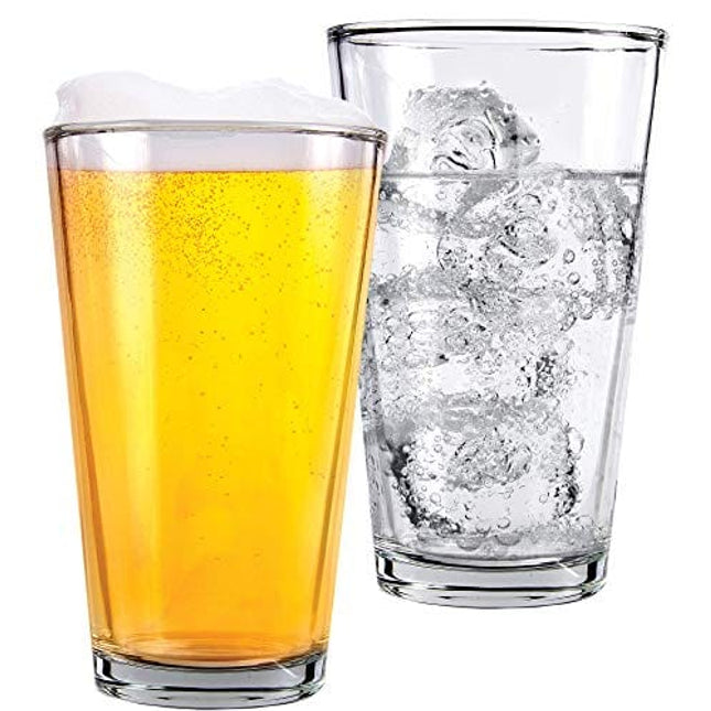 1 Pint Beer Glasses - 2 Pack – Elegant 16 oz Tall Clear Drinking Glass and All Purpose Tumblers – Pub Style Design For Home Dining, Bars, and Parties – by Kitchen Lux