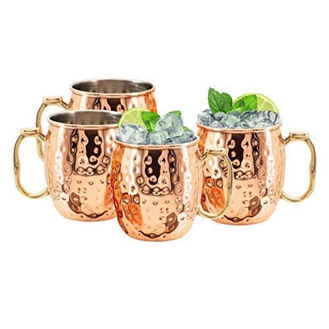Kitchen Science Moscow Mule Mugs Set of 4| Food Safe | High Grade Stainless Steel Mugs with Pure Copper Plating | Brass Handles with Thumb Rest |19 Oz | Large Size
