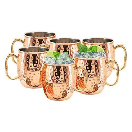 Kitchen Science Moscow Mule Mugs Set of 6| Food Safe | High Grade Stainless Steel Mugs With Pure Copper Plating | Brass Handles With Thumb Rest |19 Oz | Large Size