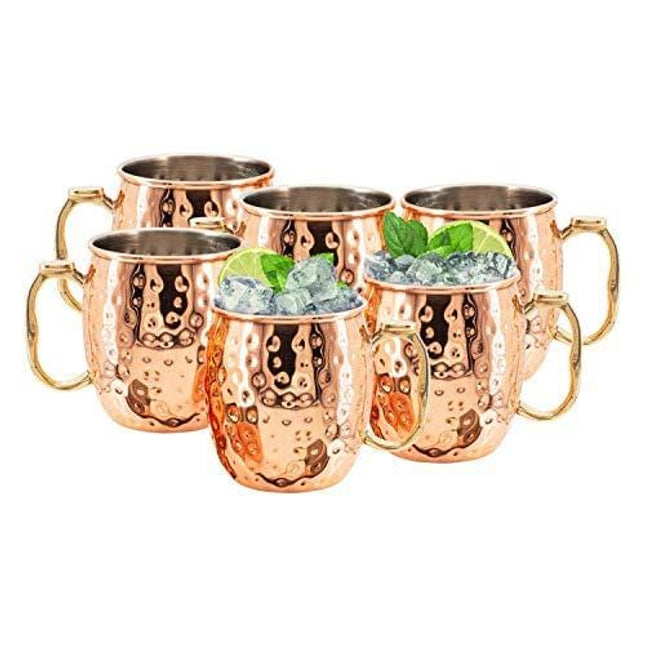 Kitchen Science Moscow Mule Mugs Set of 6| Food Safe | High Grade Stainless Steel Mugs With Pure Copper Plating | Brass Handles With Thumb Rest |19 Oz | Large Size