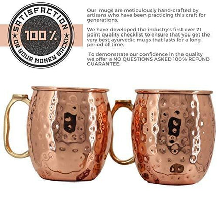 Kitchen Science [Gift Set] Moscow Mule Mugs, Stainless Steel Lined Copper Moscow Mule Cups Set of 8 (18oz) w/Straws, Jigger, Spoon & Brush | Tarnish-Resistant Stainless Steel Interior