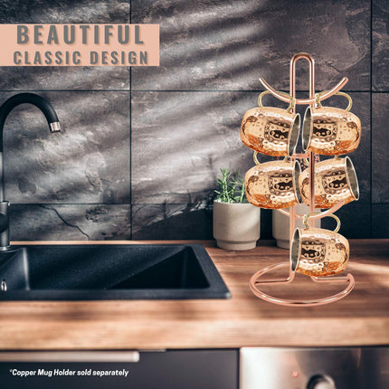 Kitchen Science [Gift Set] Moscow Mule Mugs, Stainless Steel Lined Copper Moscow Mule Cups Set of 8 (18oz) w/Straws, Jigger, Spoon & Brush | Tarnish-Resistant Stainless Steel Interior