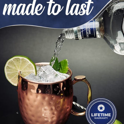 Kitchen Science Moscow Mule Mugs Set of 8| Food Safe | High Grade Stainless Steel Mugs with Pure Copper Plating | Brass Handles with Thumb Rest |19 Oz | Large Size